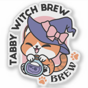 Pegatina Tabby Witch Brew – Diseño de gato lindo de Hallowe