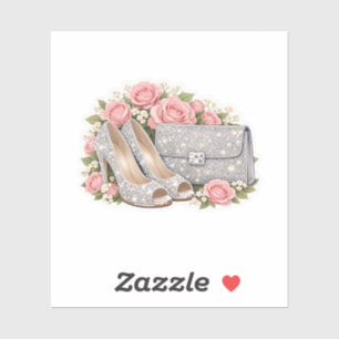 Pegatina Tacones altos plateados con brillo Glam para boda
