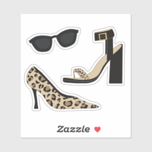 Pegatina Tacones y gafas de sol con estampado de leopardo