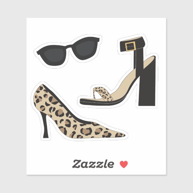 Pegatina Tacones y gafas de sol con estampado de leopardo (Hoja)
