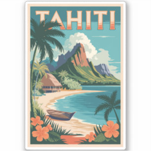 Pegatina Tahití Polinesia Francesa Ilustración Arte de Viaj