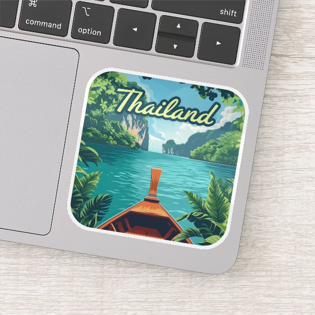 Pegatina Tailandia Tropical Island Long Tail Bote Vintage (Detalle)