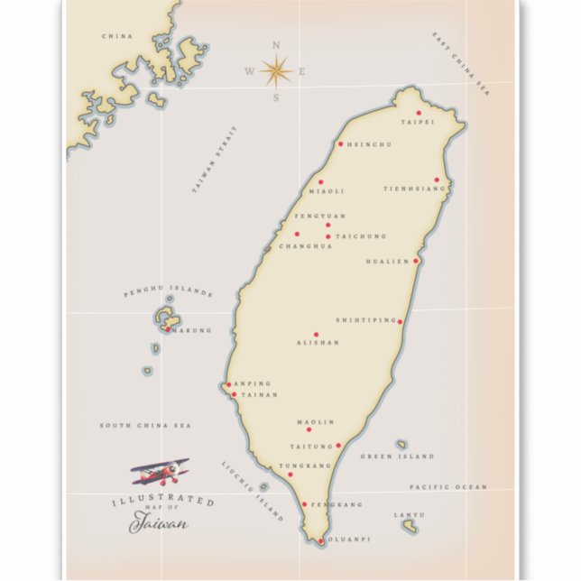 Pegatina Taiwan Vintage Map (Anverso)