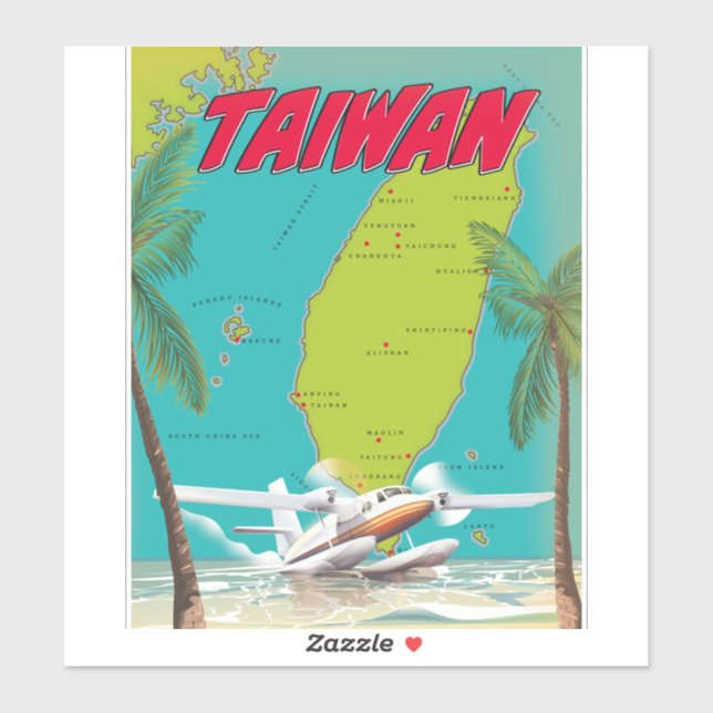 Pegatina Taiwan Vintage Map (Hoja)