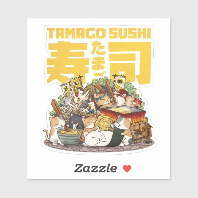 Pegatina Taller de Sushi de Tamago para gatos caprichosos (Hoja)