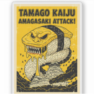 Pegatina Tamago Kaiju Amagasaki Ataque Monstruo Retro Sushi