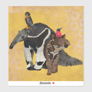 PEGATINA TAMANDUA, TAPIR, HALCÓN Y COLIBRÍ