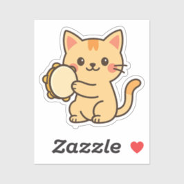 Pegatina Tambourine Cat Joyful Art