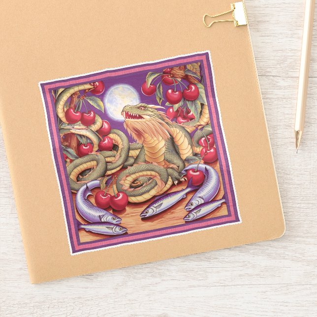 Pegatina Tapiz Medieval Dragon Cerezo Sardinas (Cuaderno)