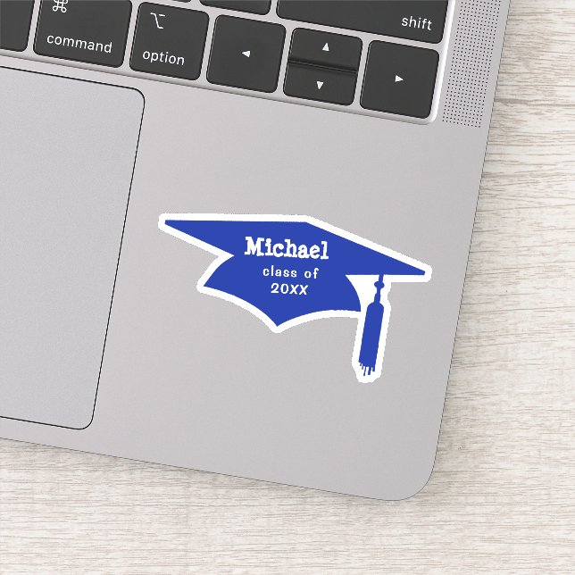 Pegatina Tapón de graduación azul con tallo - Nombre / Clas (Detalle)