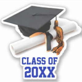 Pegatina Tapón de graduación azul y Naranja Clase de