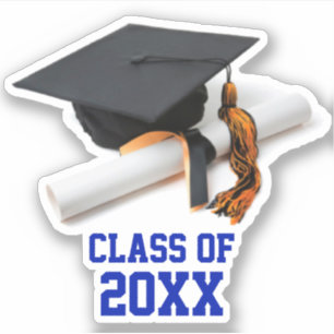 Pegatina Tapón de graduación azul y Naranja Clase de