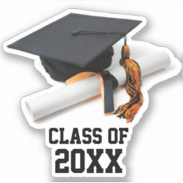 Pegatina Tapón de graduación negro y Naranja Clase de