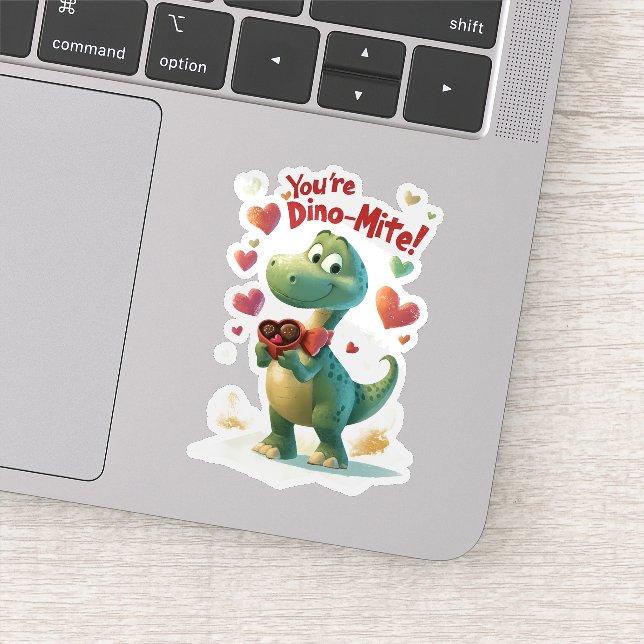 Pegatina Tarjeta de El día de San Valentín para niños Dino- (Detalle)