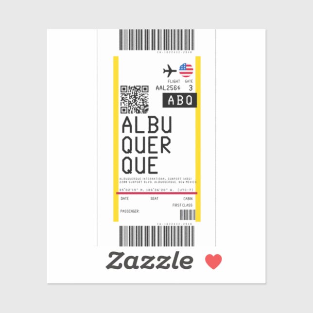 Pegatina Tarjeta de embarque a Albuquerque (ABQ) (Hoja)
