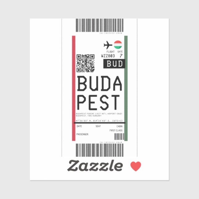 Pegatina Tarjeta de embarque a Budapest (BUD) (Hoja)