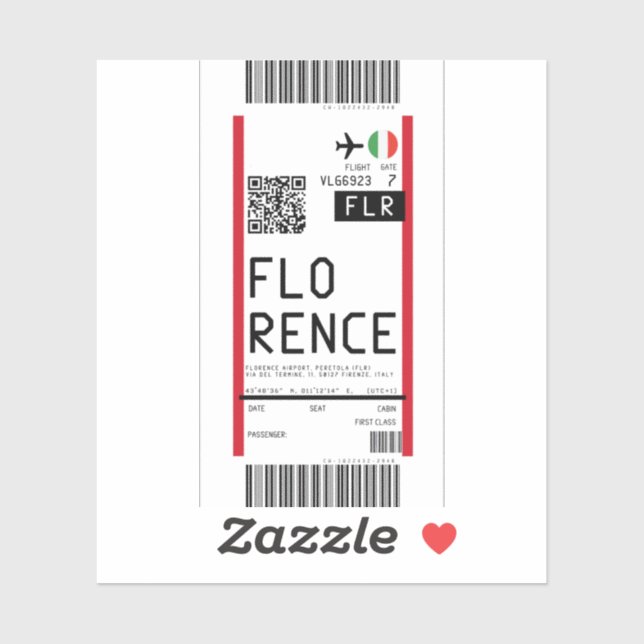 Pegatina Tarjeta de embarque a Florencia (FLR) (Hoja)