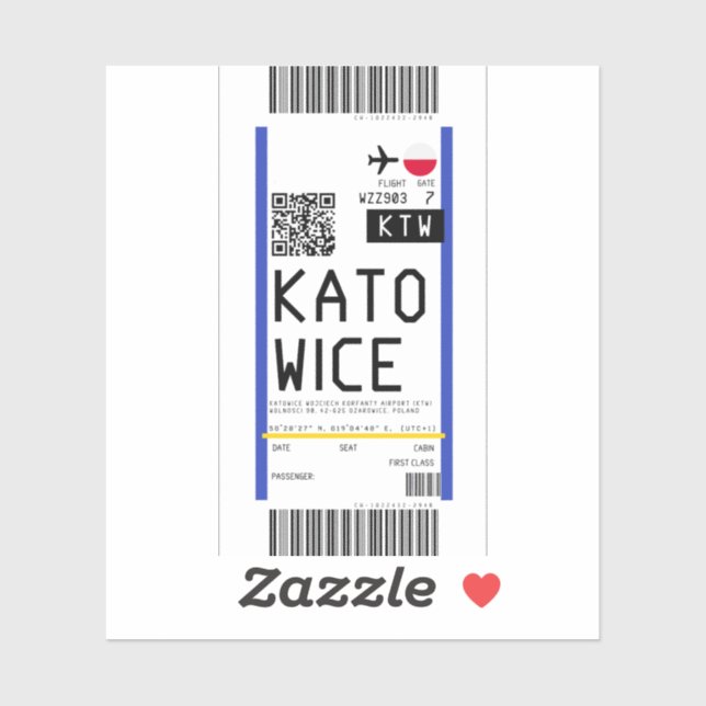 Pegatina Tarjeta de embarque a Katowice (KTW) (Hoja)
