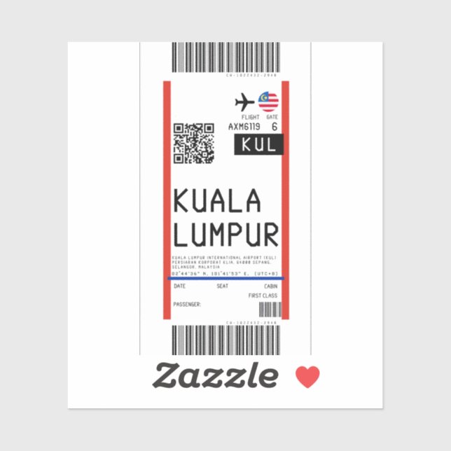 Pegatina Tarjeta de embarque a Kuala Lumpur (KUL) (Hoja)
