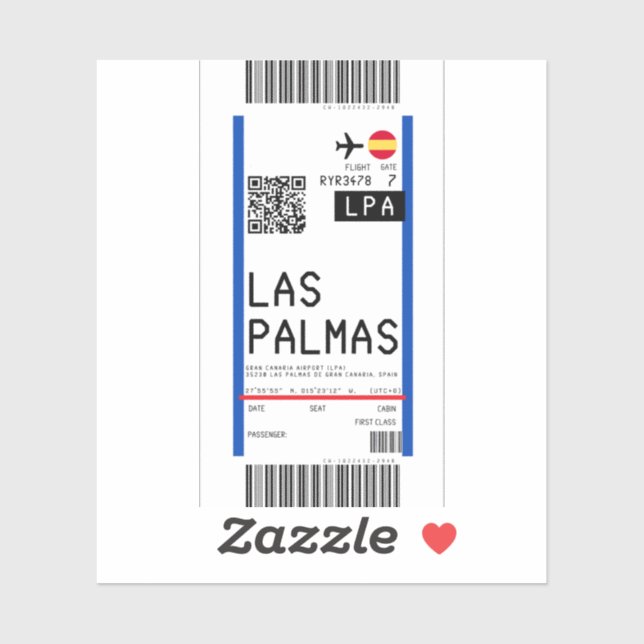 Pegatina Tarjeta de embarque a Las Palmas España (LPA) (Hoja)