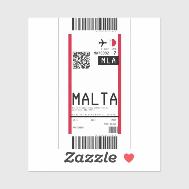 Pegatina Tarjeta de embarque a Malta (MLA) (Hoja)