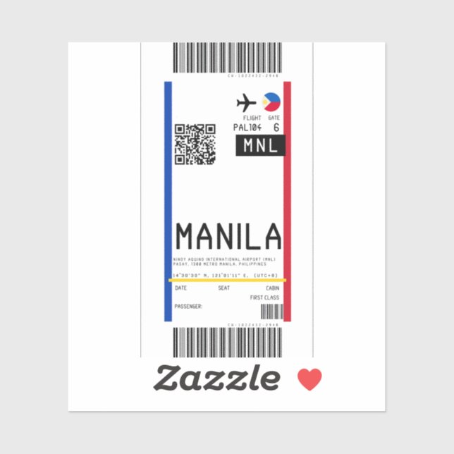 Pegatina Tarjeta de embarque a Manila (MNL) (Hoja)