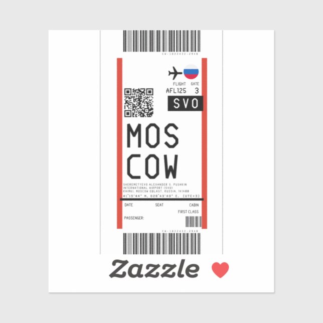Pegatina Tarjeta de embarque a Moscú (SVO) (Hoja)