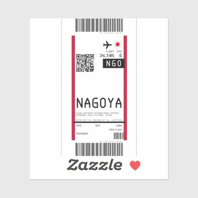 Pegatina Tarjeta de embarque a Nagoya Japan (ONG) (Hoja)