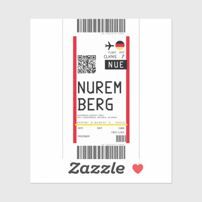 Pegatina Tarjeta de embarque a Nuremberg (NUE) (Hoja)