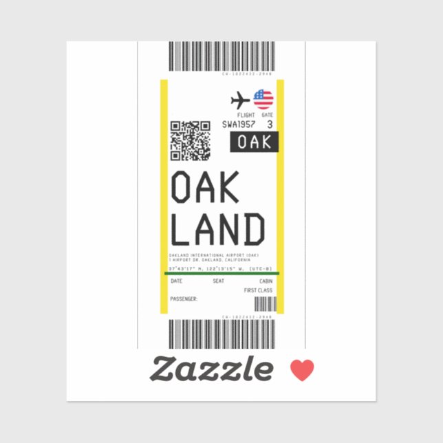 Pegatina Tarjeta de embarque a Oakland (OAK) (Hoja)