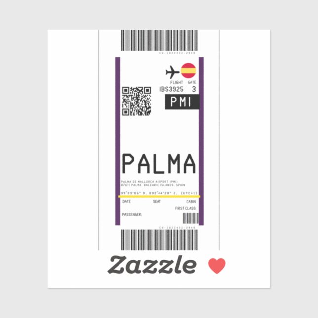Pegatina Tarjeta de embarque a Palma de Mallorca (PMI) (Hoja)