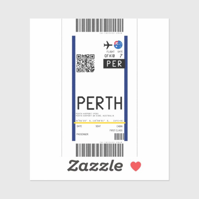 Pegatina Tarjeta de embarque a Perth (PER) (Hoja)