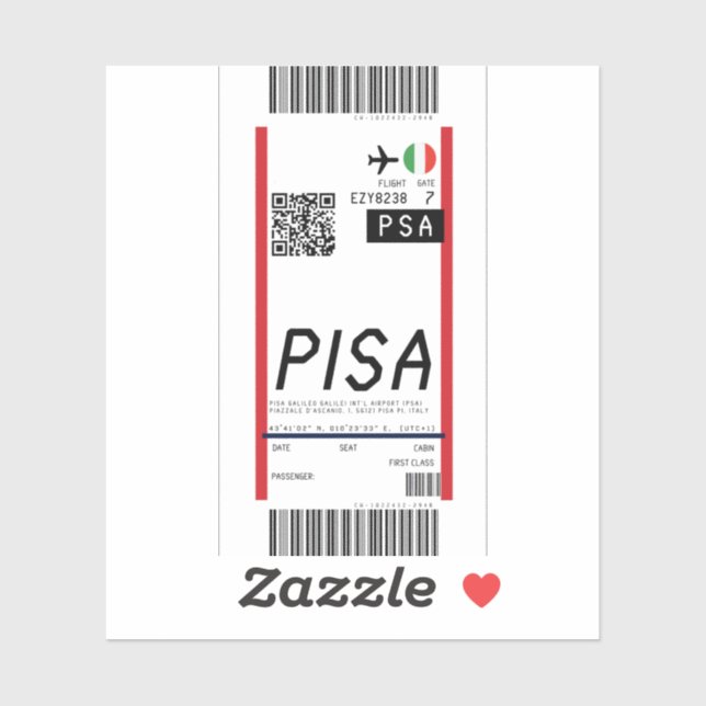 Pegatina Tarjeta de embarque a Pisa (PSA) (Hoja)