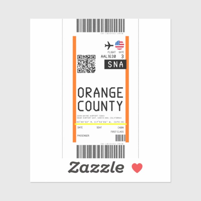 Pegatina Tarjeta de embarque a Santa Ana (SNA) (Hoja)