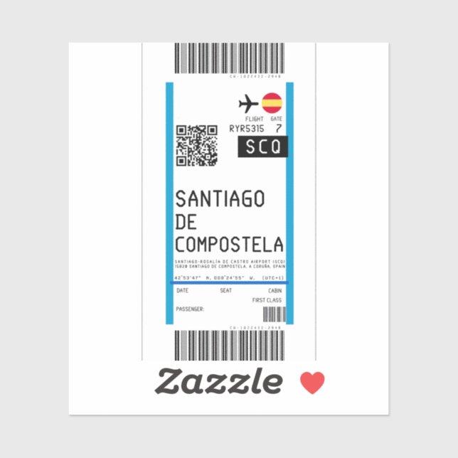 Pegatina Tarjeta de embarque a Santiago de Compostela (SCQ) (Hoja)