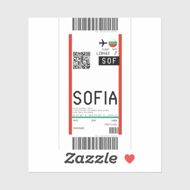 Pegatina Tarjeta de embarque a Sofía (SOF) (Hoja)