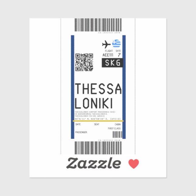 Pegatina Tarjeta de embarque a Tesalónica (SKG) (Hoja)