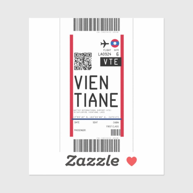 Pegatina Tarjeta de embarque a Vientiane (VTE) (Hoja)