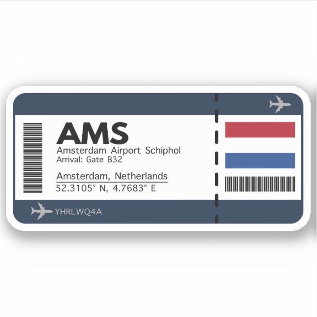 Pegatina Tarjeta de embarque de AMS Amsterdam - Ticket del  (Anverso)
