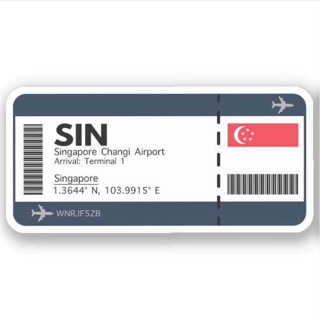 Pegatina Tarjeta de embarque de Singapur - Ticket del aerop (Anverso)