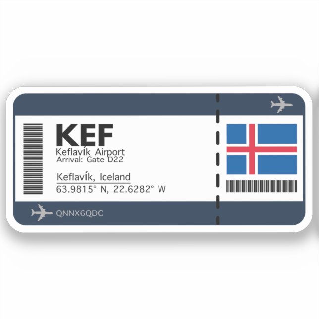 Pegatina Tarjeta de embarque KEF Keflavik - Billete de Isla (Anverso)