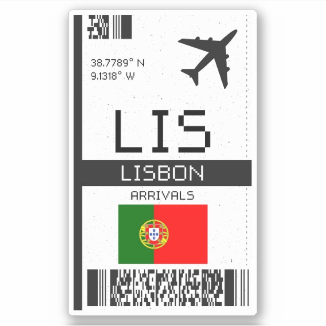Pegatina Tarjeta de embarque LIS Lisboa - Viaje a Portugal (Anverso)