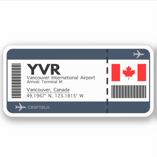 Pegatina Tarjeta de embarque YVR Vancouver - Entradas en Ca (Anverso)