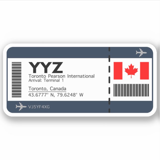 Pegatina Tarjeta de embarque YYZ Toronto - Canadá (Anverso)