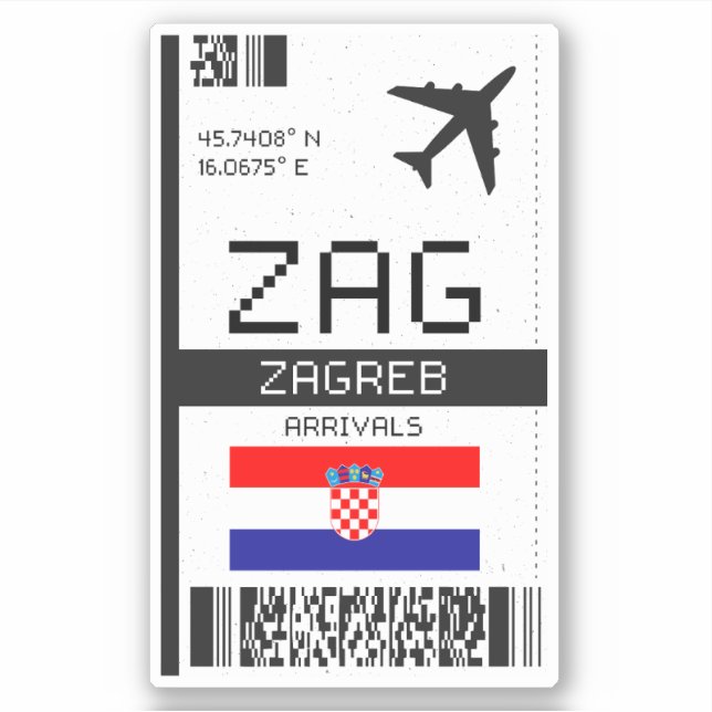 Pegatina Tarjeta de embarque ZAG Zagreb - Viaje a Croacia (Anverso)