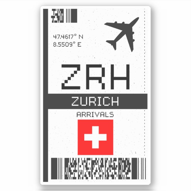 Pegatina Tarjeta de embarque ZRH Zurich - Suiza Viaje (Anverso)