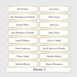Pegatina Tarjeta de lugar de Boda Golden Guest Names
