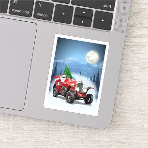 Pegatina Tarjeta de navidad con personalizado retro auto y 