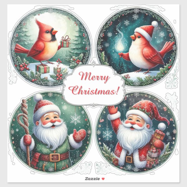Pegatina Tarjeta de Navidad Festiva y Alegre (Hoja)