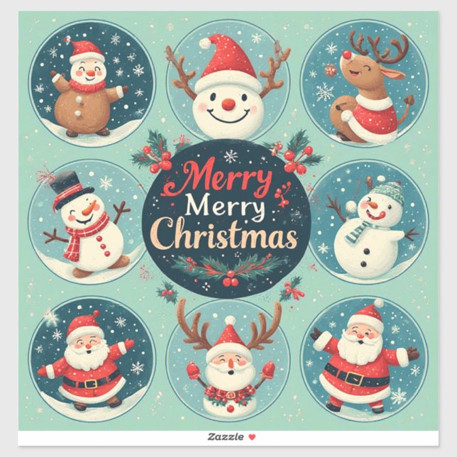 Pegatina Tarjeta de Navidad Festiva y Alegre (Hoja)